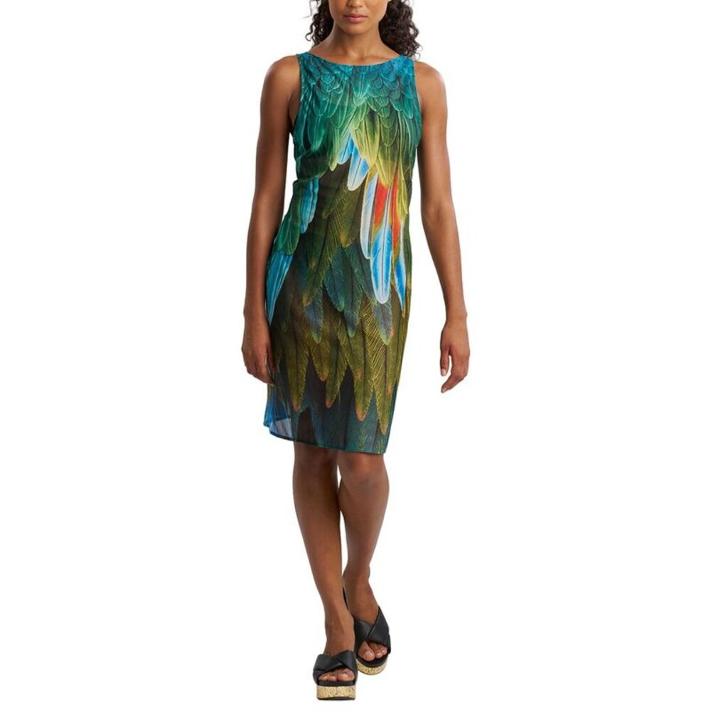 Natori Womens  Paradise Printed Mesh Mini Dress, Multicolor